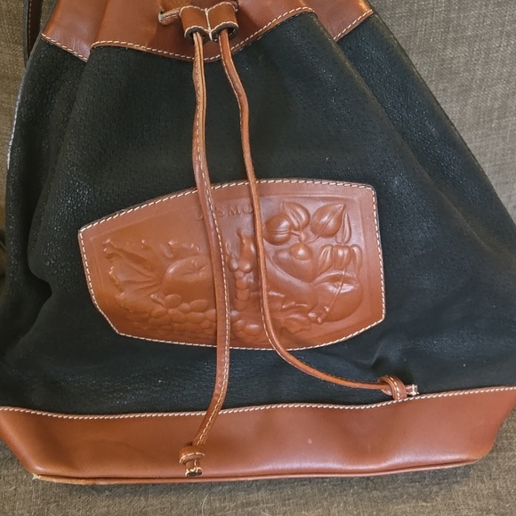 Black and Brown Leather Tote Bag with Embossed Patch - Picture 5 of 5